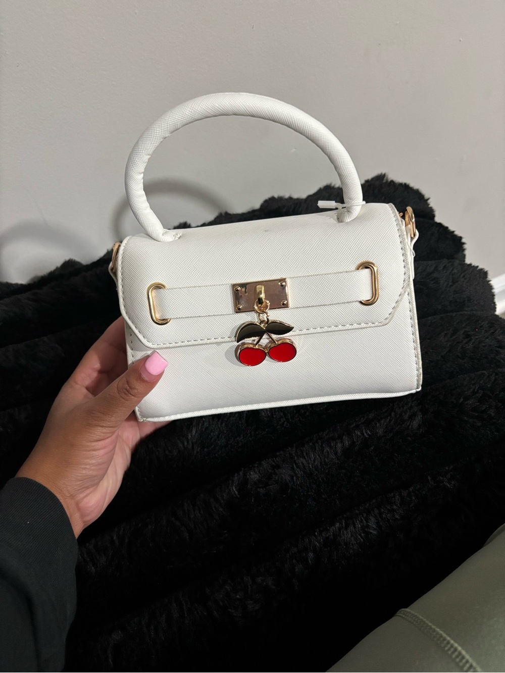 White Top-Handle Cherry Charm Satchel